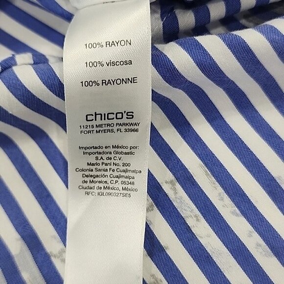 Chico's Tunic Top long Sleeve Blue Striped Button Down W/script Women's XL - Picture 5 of 7